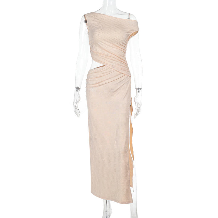 Damen Elegantes Maxikleid mit asymmetrischem Schnitt und Drapierungsdetails Drune