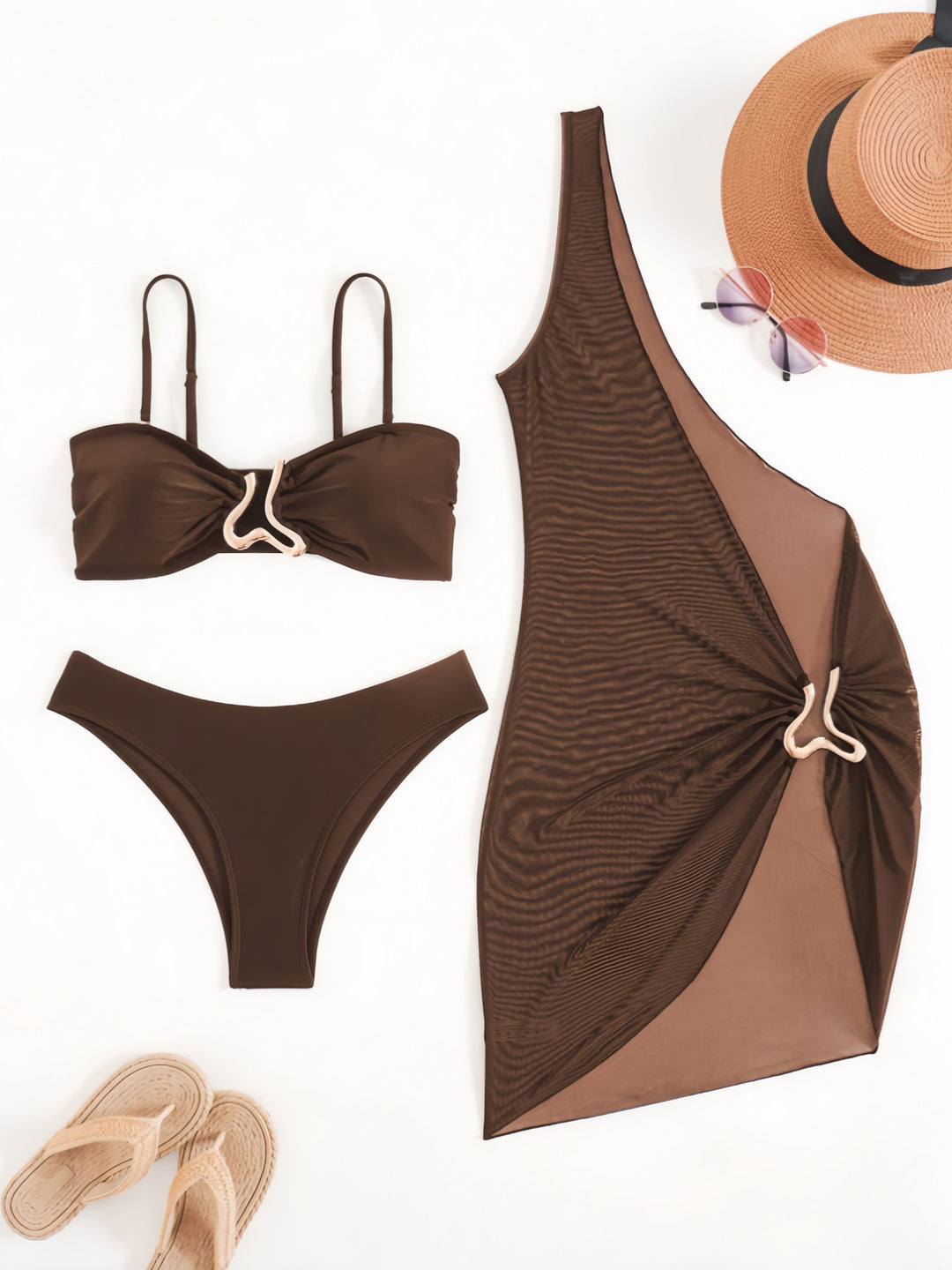 Damen Bandeau-Bikini mit transparentem Cover-Up Drune