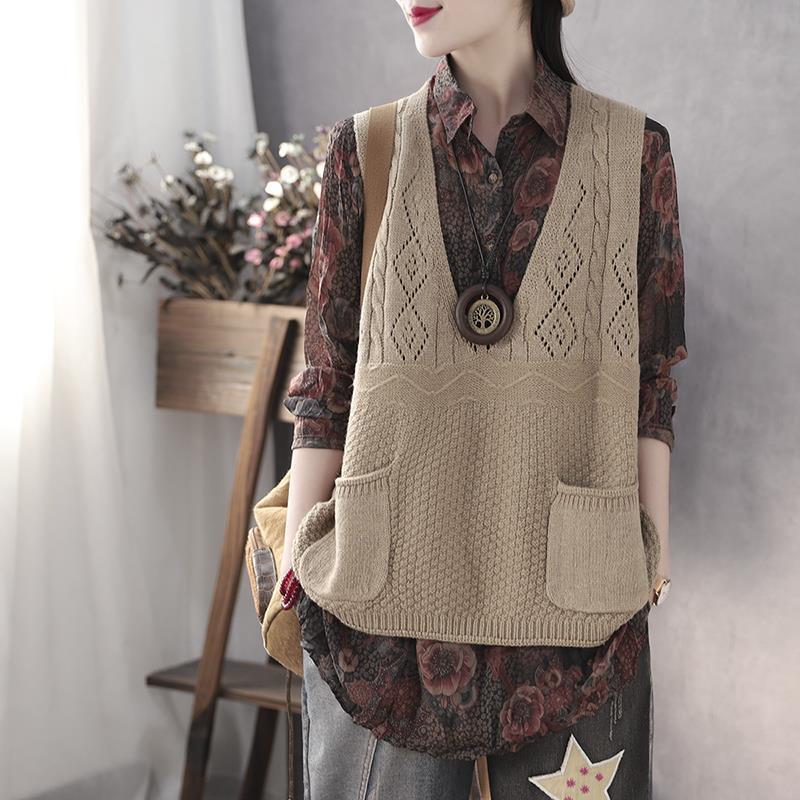 Damen Strickweste mit tiefem V-Ausschnitt und praktischen Taschen Drune 1759203291