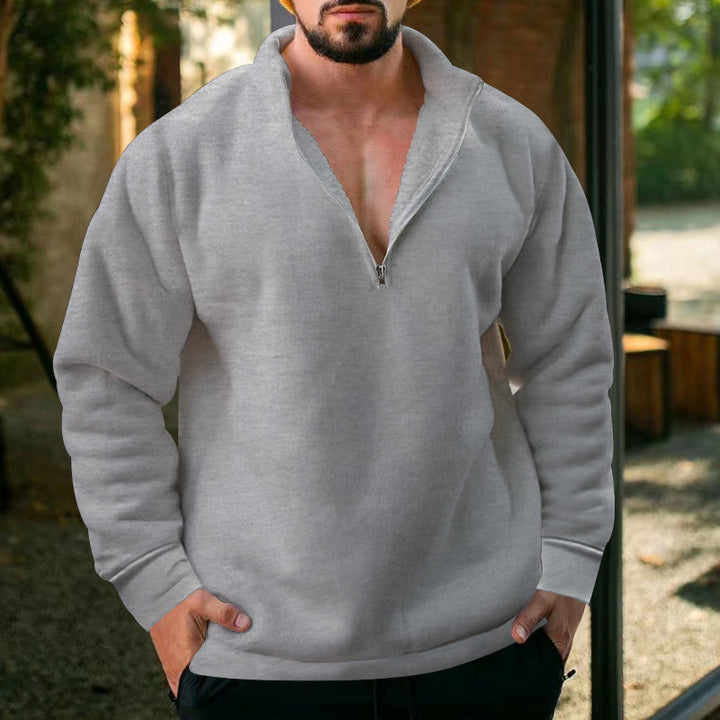 Herren bequemer Stehkragen Pullover mit kurzer Reißverschlussöffnung Drune