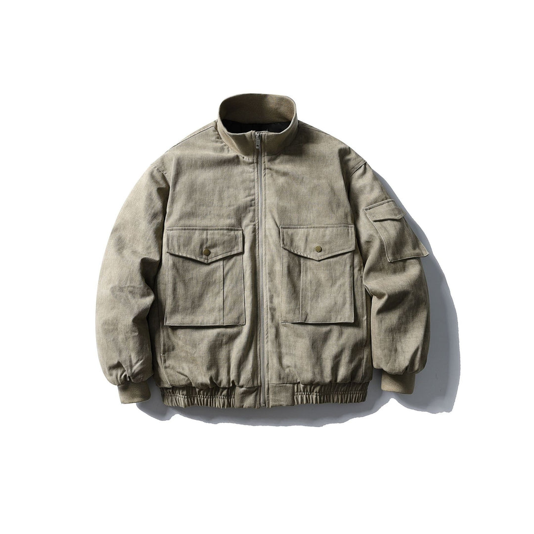Herren Boxy Utility-Blousonjacke mit Stehkragen, Cargo-Ärmel und aufgesetzten Pattentaschen Drune
