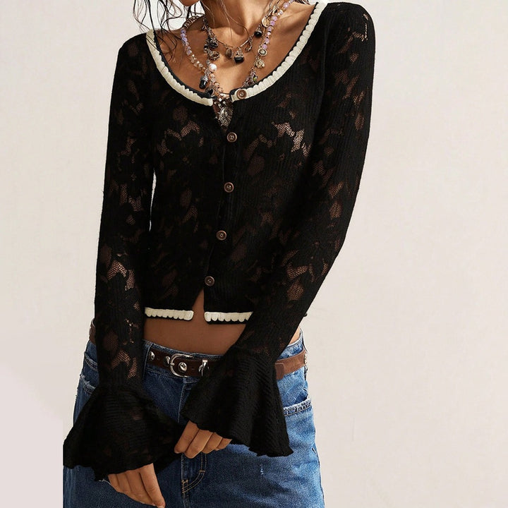 Damen Kuscheliger Mohair-Cardigan mit Zierblumen-Applikationen Drune