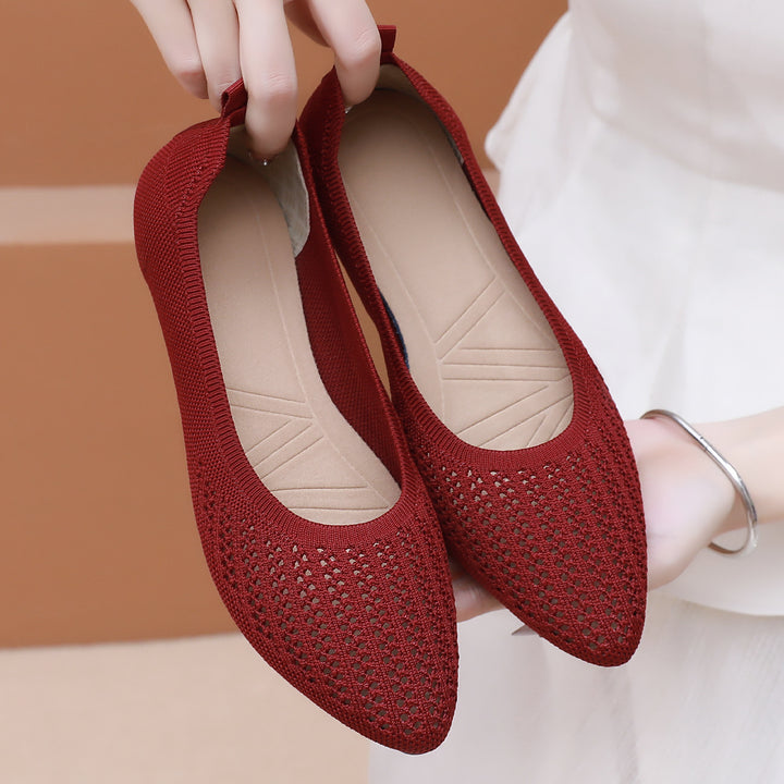 Damen nan atmungsaktive gestrickte Ballerina-Slipper mit perforiertem Obermaterial und orthopädischem Memory-Fußbett Drune