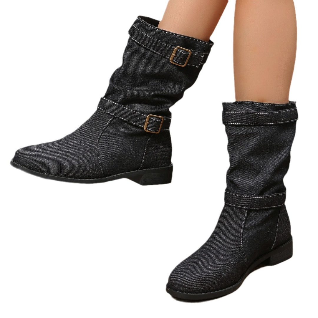 Damen Stiefeletten mit modischem Falten-Design und verstellbarem Riemen Drune