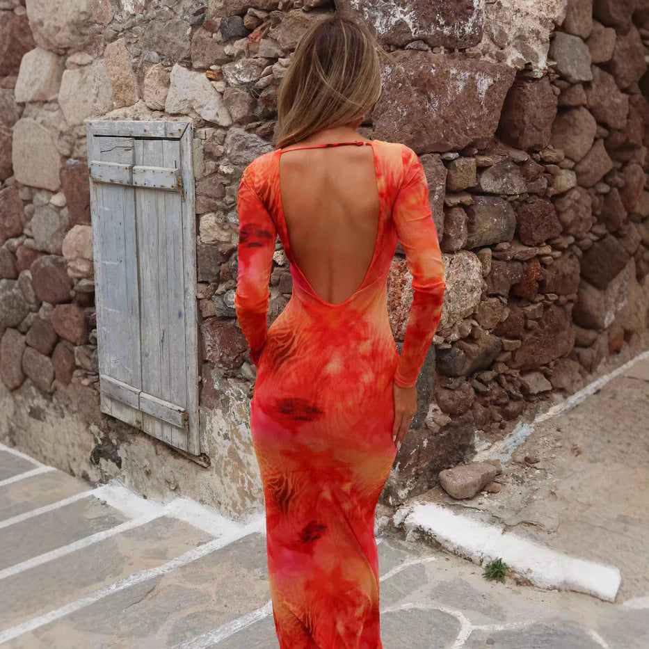 Damen Langarm Maxikleid mit subtilen durchsichtigen Effekten und einzigartigem Farbverlauf Drune