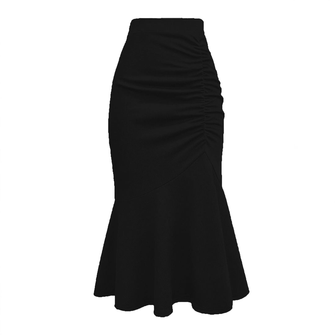 Damen Taillierter Midirock mit seitlicher Raffung und ausgestelltem Volant-Saum Drune
