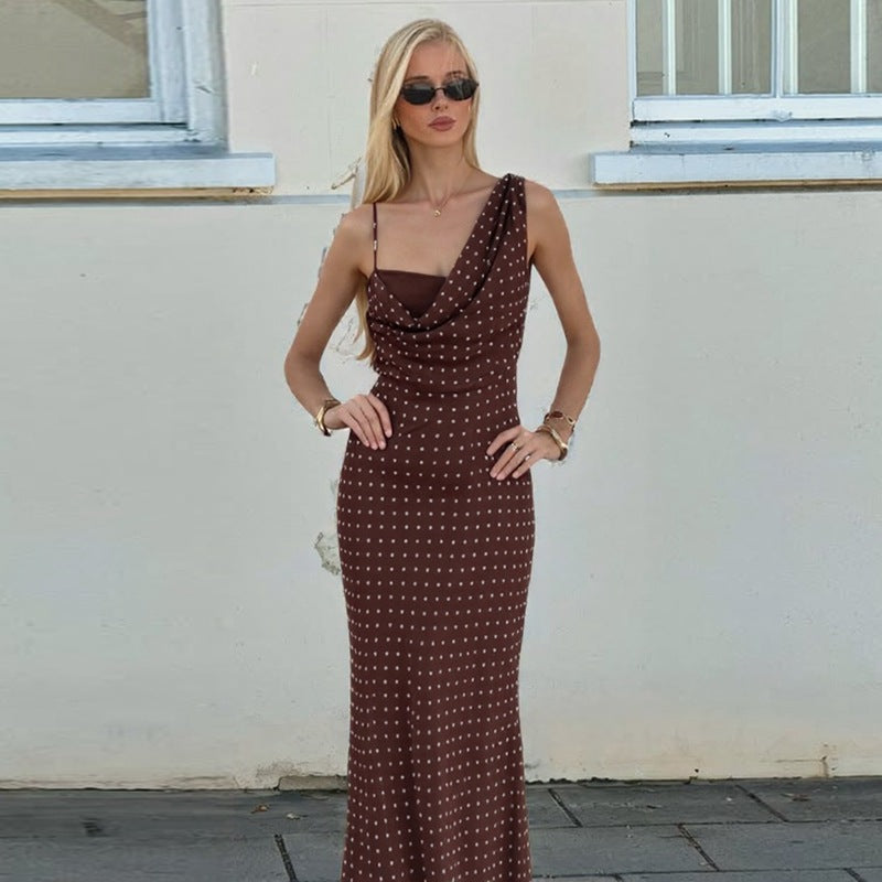 Damen Maxikleid mit asymmetrischem Ausschnitt und eingewebtem Punktedesign Drune