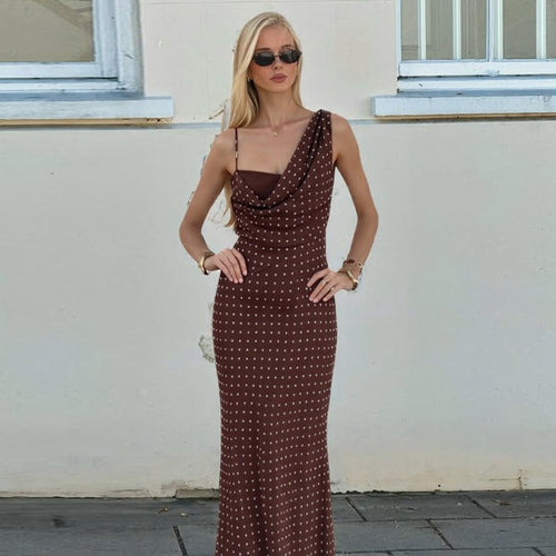 Damen Maxikleid mit asymmetrischem Ausschnitt und eingewebtem Punktedesign Drune