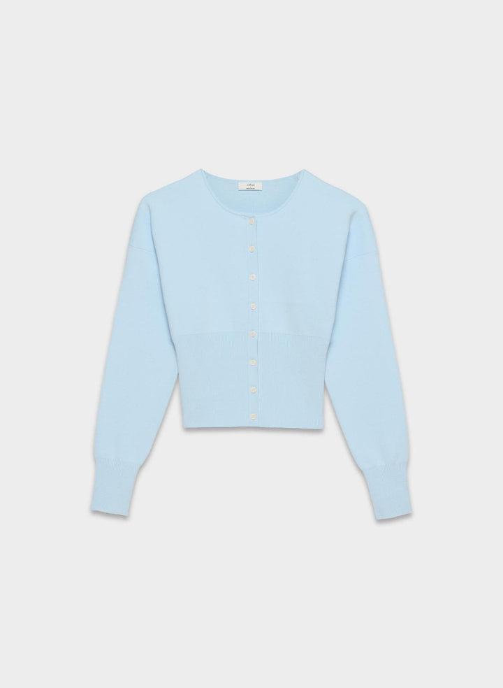 Damen Cropped Strickjacke mit Knopfleiste und Rippstrick Drune