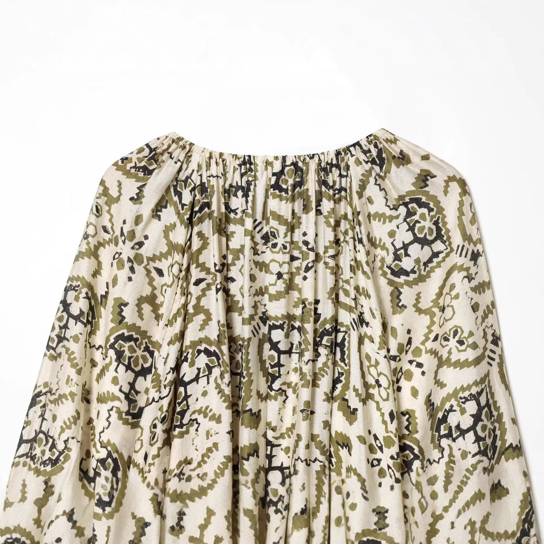 Damen Luftiges Midikleid im Boho‑Stil mit Carmen‑Ausschnitt, Gummizugärmeln und Tunnelzug‑Taille Drune