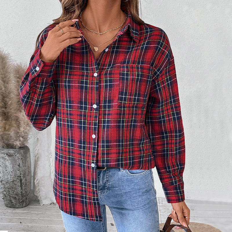 Damen Karobluse mit lässigem Schnitt Drune
