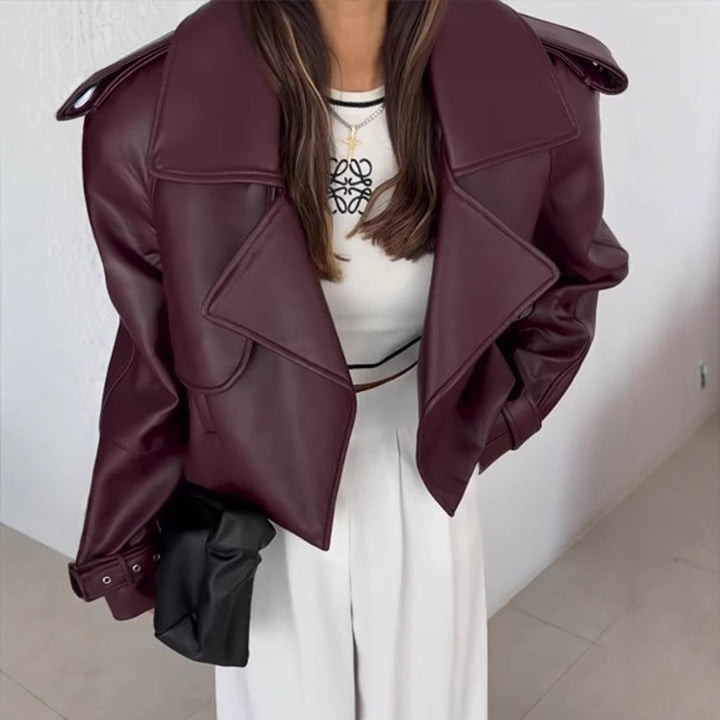 Damen Kunstlederjacke im cropped Stil mit modernen Details und praktischen Taschen Drune
