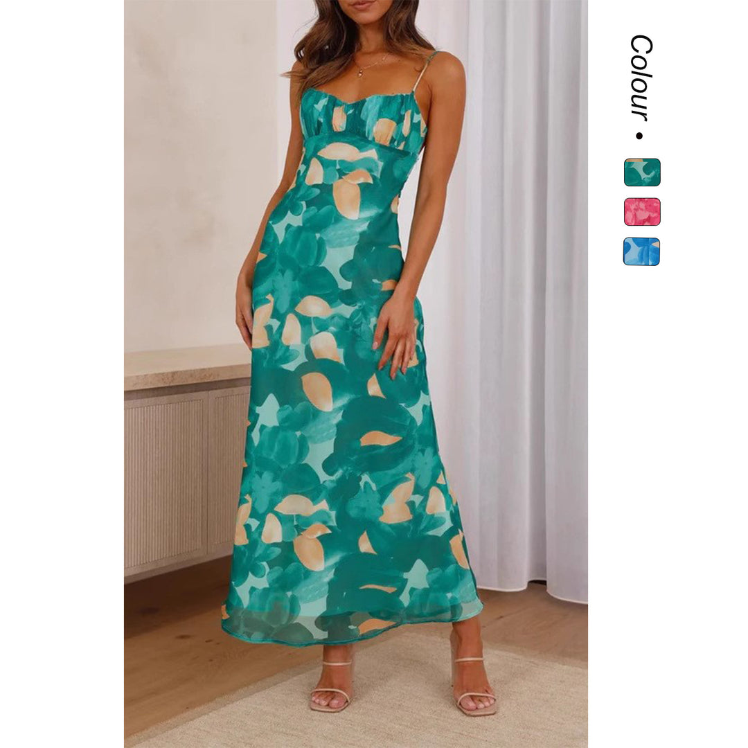 Damen Maxikleid mit floralem Wasserfarben-Design und verstellbaren Trägern Drune
