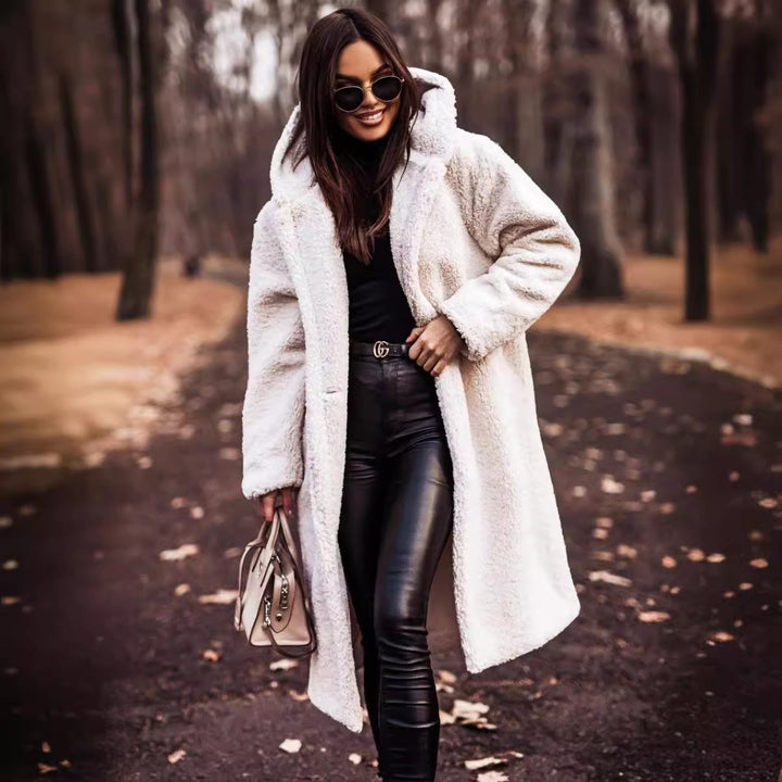 Damen kuschelige Teddyjacke im Oversized-Stil mit Kapuze Drune
