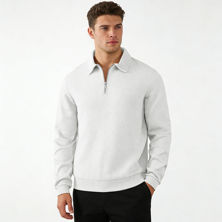 Herren Strukturierter Halbzip-Pullover mit Kragen und Rippbündchen Drune
