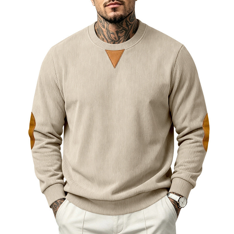 Herren Rundhals-Sweatshirt mit feiner Rippstruktur und Ellbogen‑Patches Drune