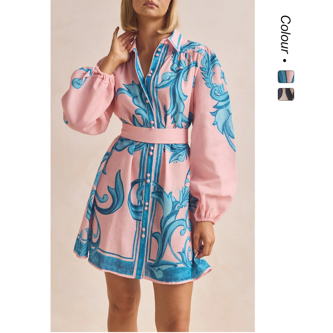 Damen Shirtkleid mit geschmeidigen Puffärmeln und floralem Design Drune