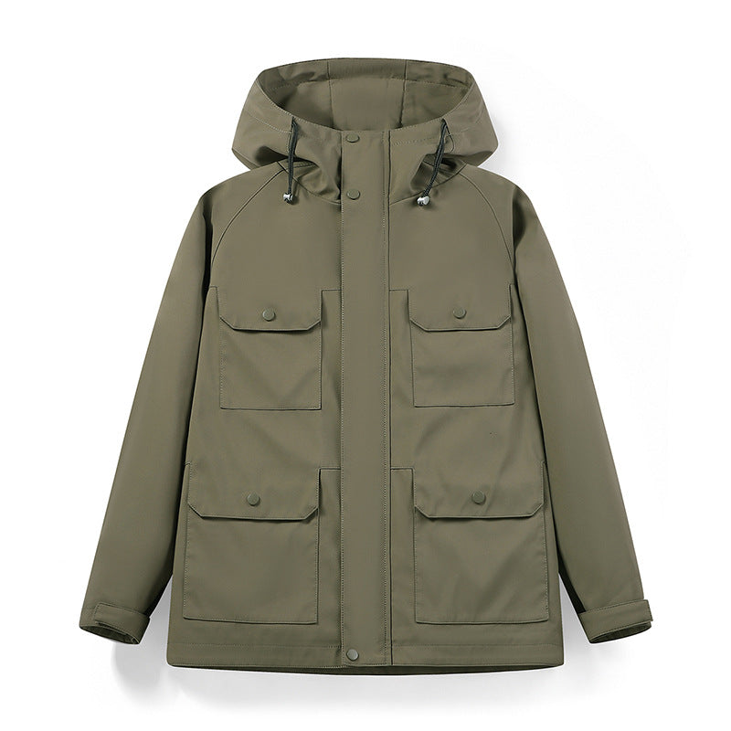 Herren wasserabweisende Field-Jacke mit Kapuze und Multifunktions-Taschen Drune