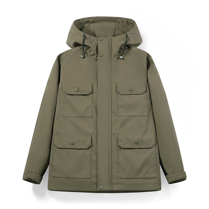 Herren wasserabweisende Field-Jacke mit Kapuze und Multifunktions-Taschen Drune