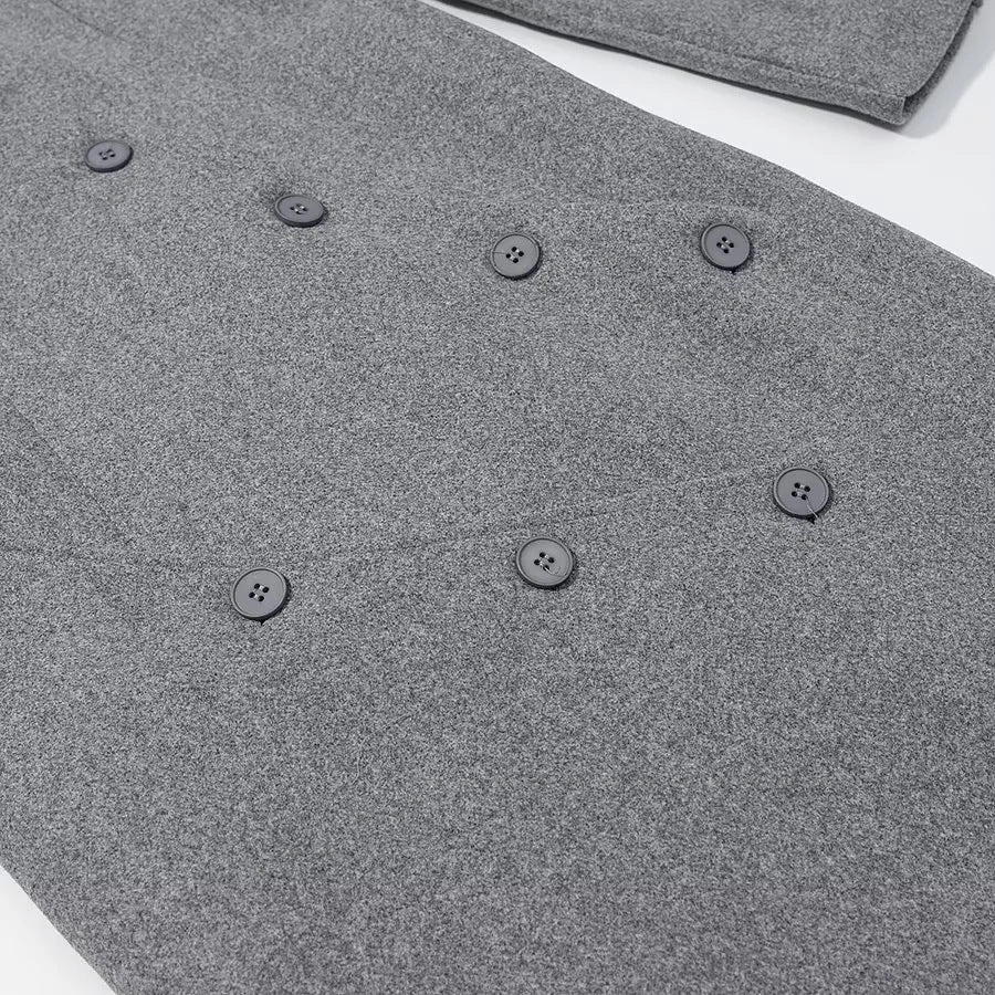 Damen nan asymmetrischer Maxi-Mantel mit Rundhalsausschnitt und geschwungener Knopfleiste Drune