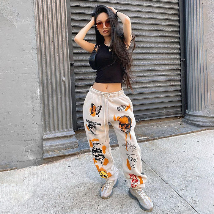 Damen Baggy Jogginghose mit kreativen Grafikdetails Drune
