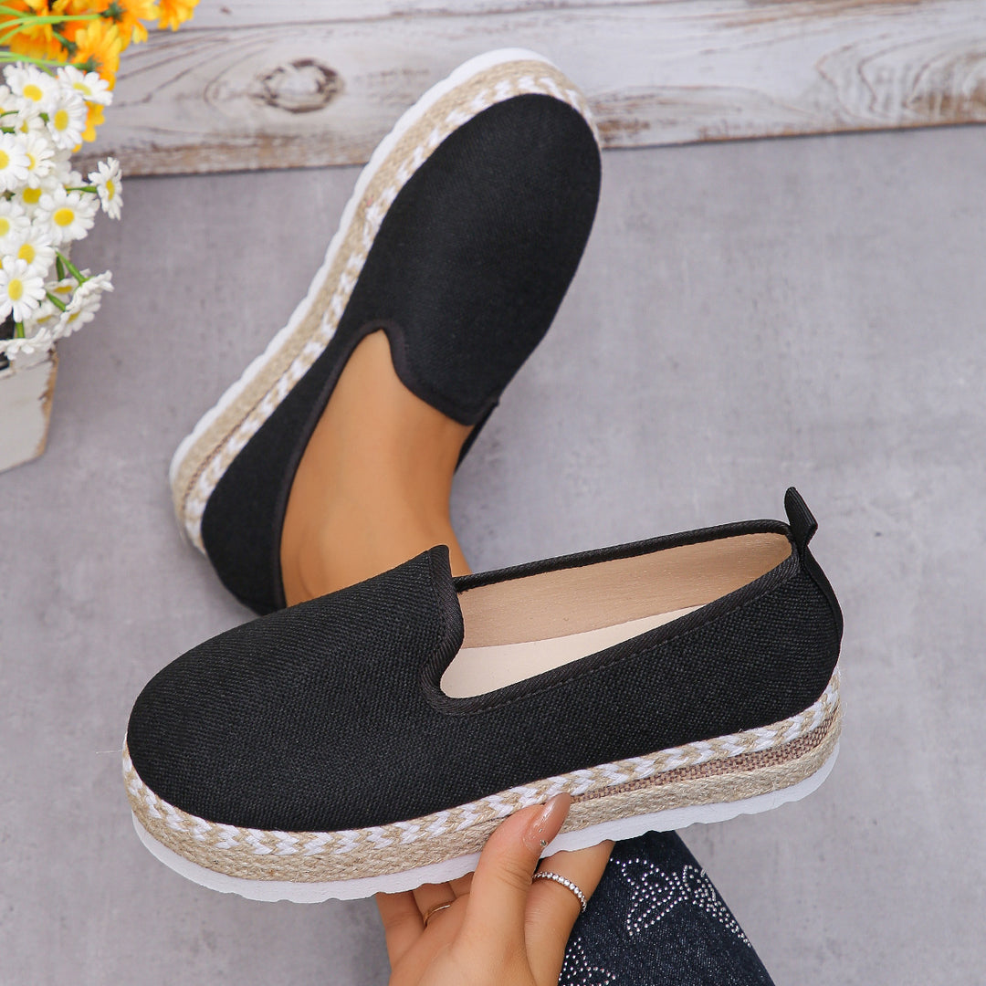 Damen lässige Slip-On Espadrilles mit hochwertiger Jute-Sohle und elastischem Einstieg Drune