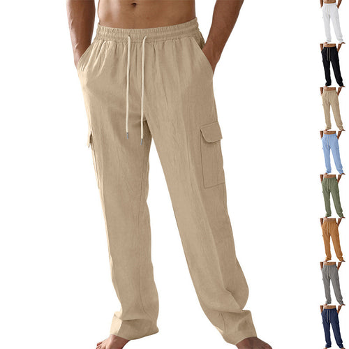 Herren Cargo-Strandhose aus Leinenmix mit elastischem Bund und Kordelzug Drune