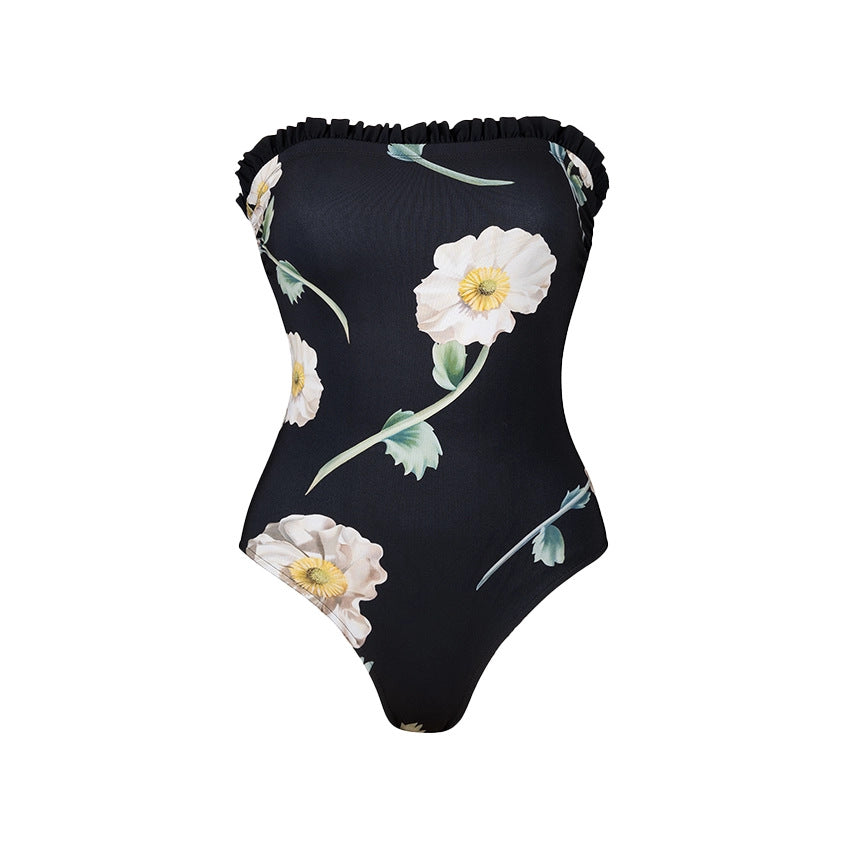 Damen Einteiler Badeanzug mit floralem Rüschendetail Drune