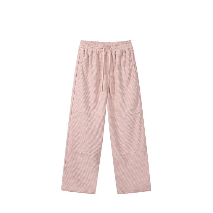 Damen Waffelstrick-Loungehose mit weitem Bein, elastischem Bund und Tunnelzug Drune