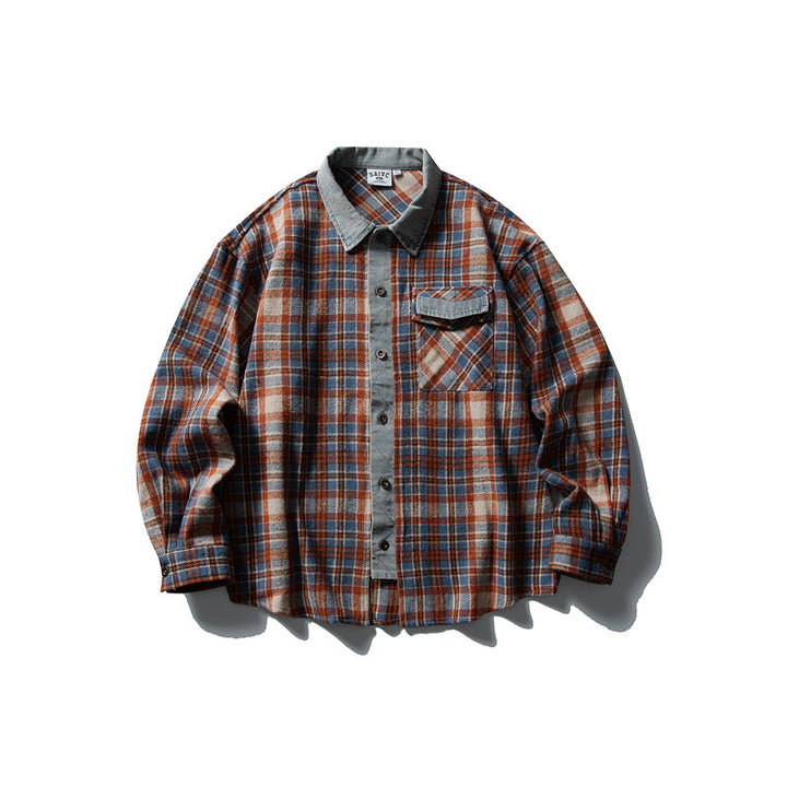 Herren Relaxed-Fit Karo-Flanell Hemdjacke mit Cordbesatz Drune