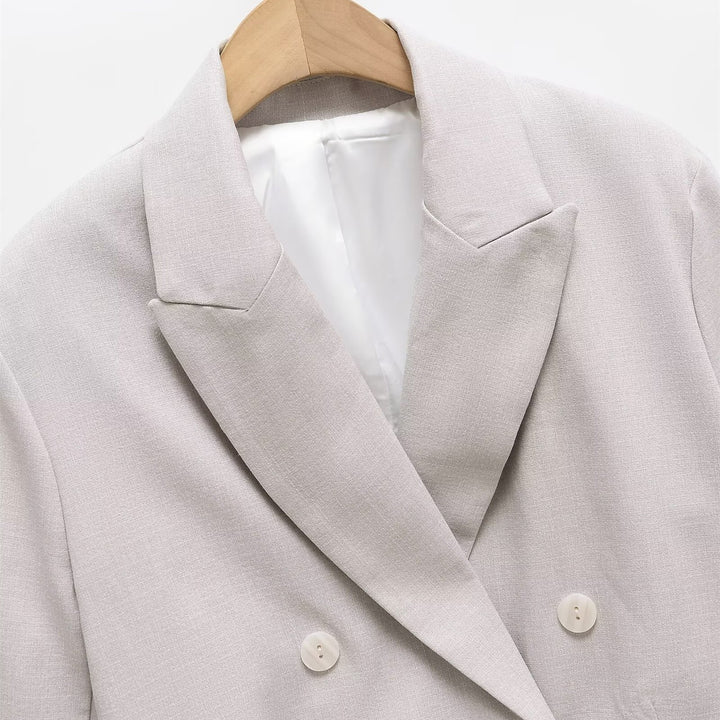 Damen Cropped Doppelreiher-Blazer mit Reverskragen Drune