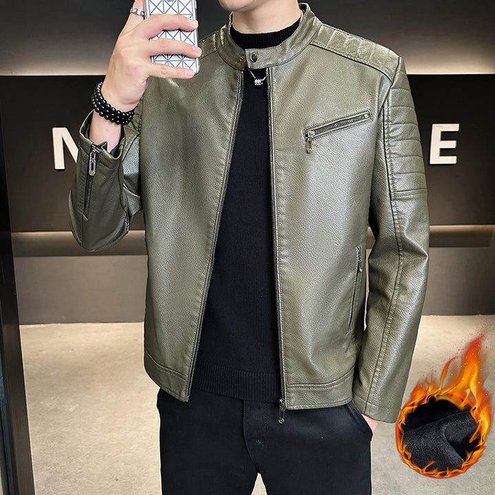 Herren Modische Kunstlederjacke mit Stehkragen Drune 1788322179