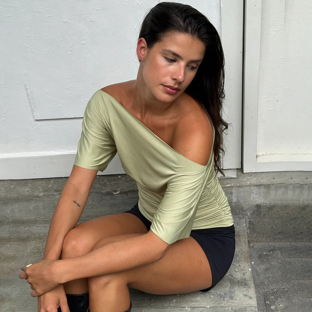 Damen Off-Shoulder Oberteil mit modischer Raffung Drune