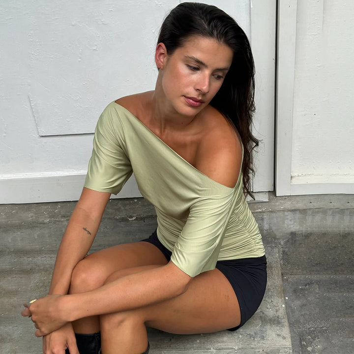 Damen Off-Shoulder Oberteil mit modischer Raffung Drune