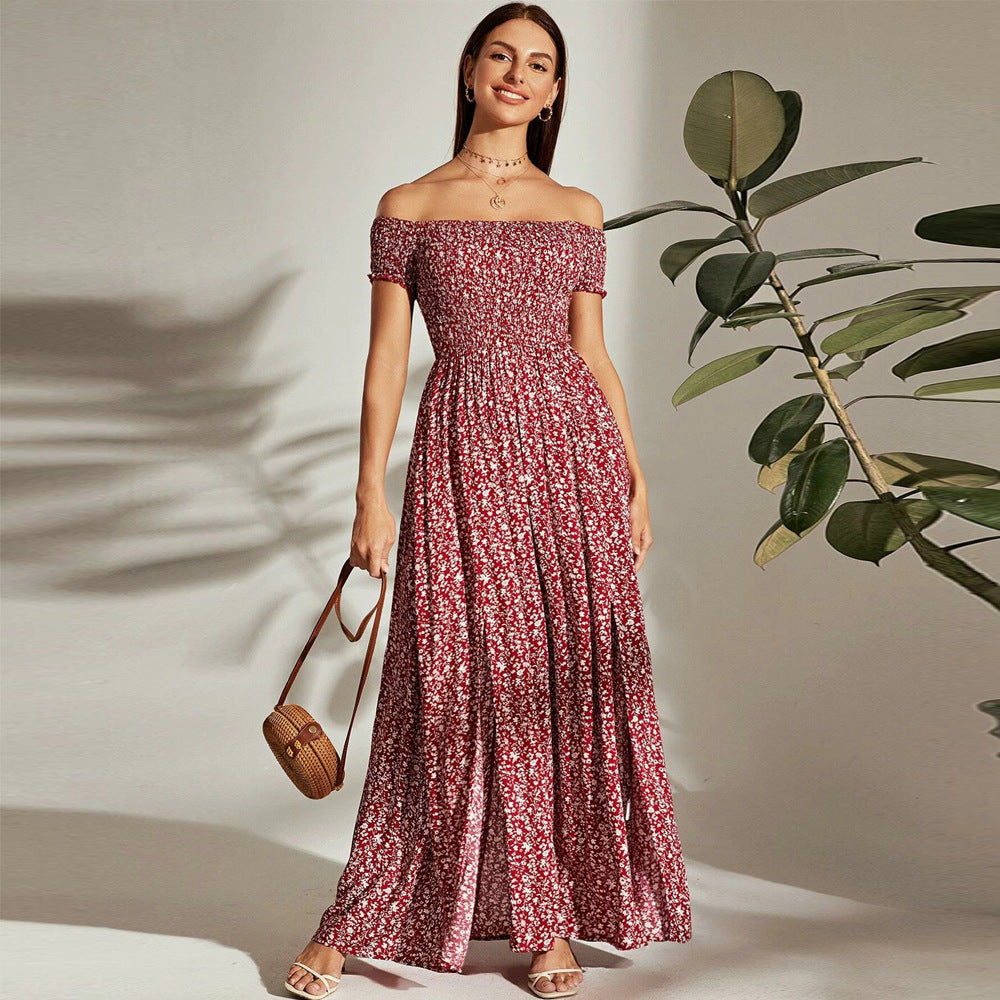 Drune | Blumen Lange Maxi Ausgestellte Strapless Kleid