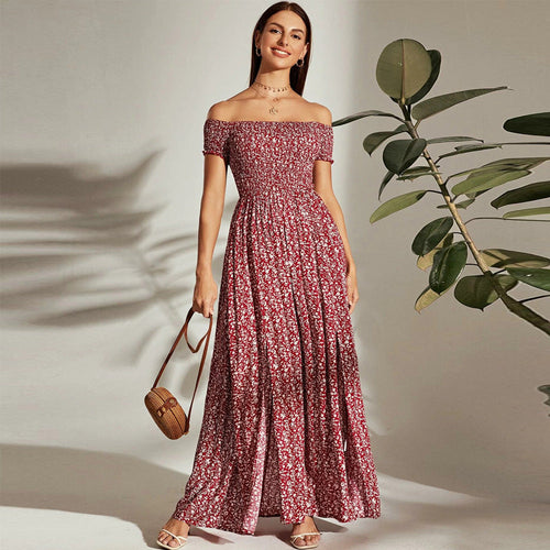 Drune | Blumen Lange Maxi Ausgestellte Strapless Kleid