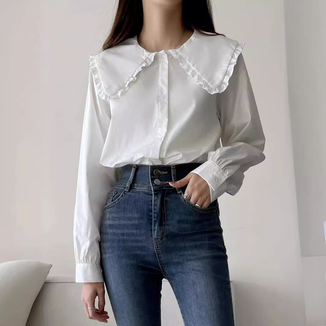 Damen Bluse mit übergroßem Rüschenkragen und fein gearbeitetem Tailoring Drune