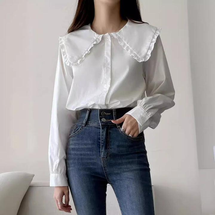 Damen Bluse mit übergroßem Rüschenkragen und fein gearbeitetem Tailoring Drune