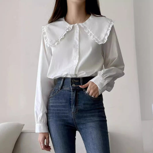 Damen Bluse mit übergroßem Rüschenkragen und fein gearbeitetem Tailoring Drune