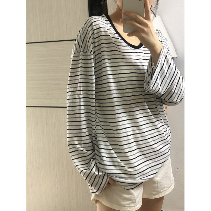 Damen gestreiftes Oversized Longsleeve-Shirt mit weiten Ärmeln Drune