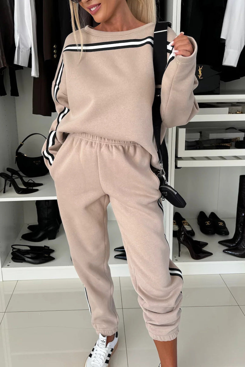 Drune | Vibes Langarm Sweatshirt und Elastische Hose Zweiteiler Satz