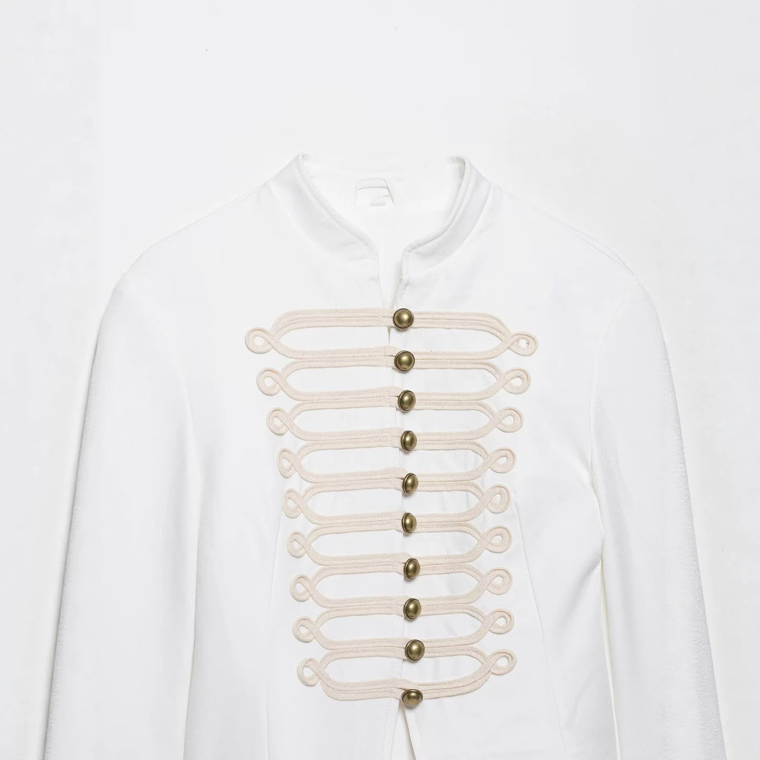 Damen Kurzjacke im Palais‑Hussarenstil mit Stehkragen und ornamentaler Zierbesatz Drune