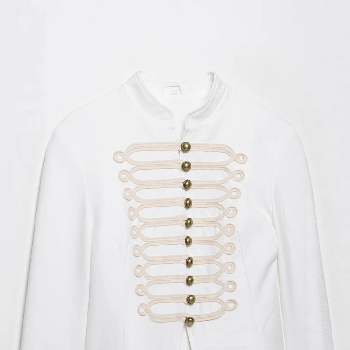 Damen Kurzjacke im Palais‑Hussarenstil mit Stehkragen und ornamentaler Zierbesatz Drune