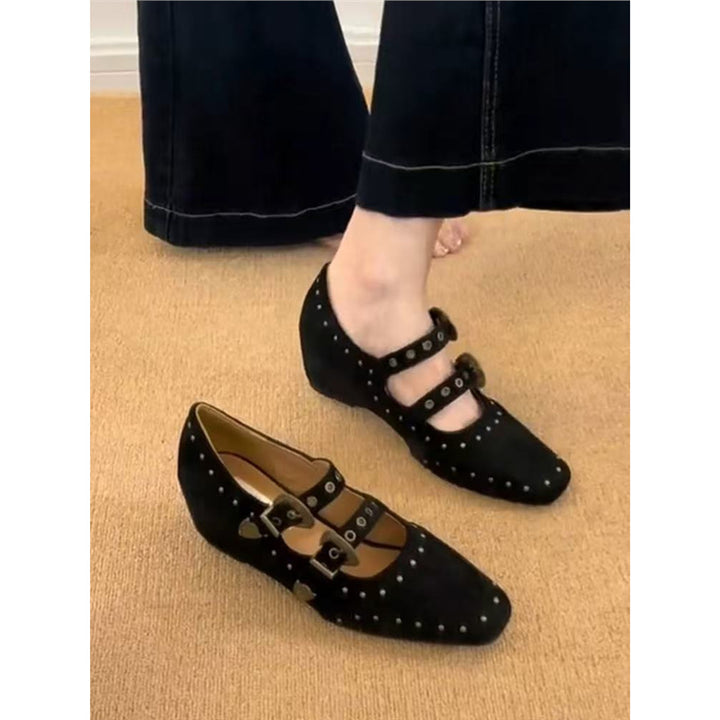 Damen Verzierte Mary-Jane-Pumps mit Nieten und Doppelriemen Drune