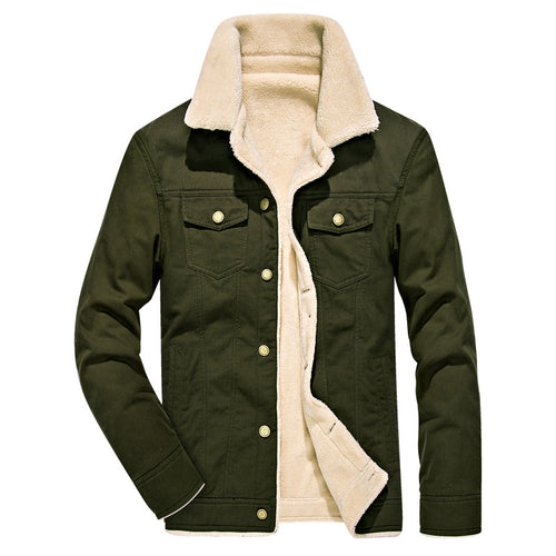 Herren Canvas-Truckerjacke mit durchgehendem Sherpa-Innenfutter und Umlegekragen Drune
