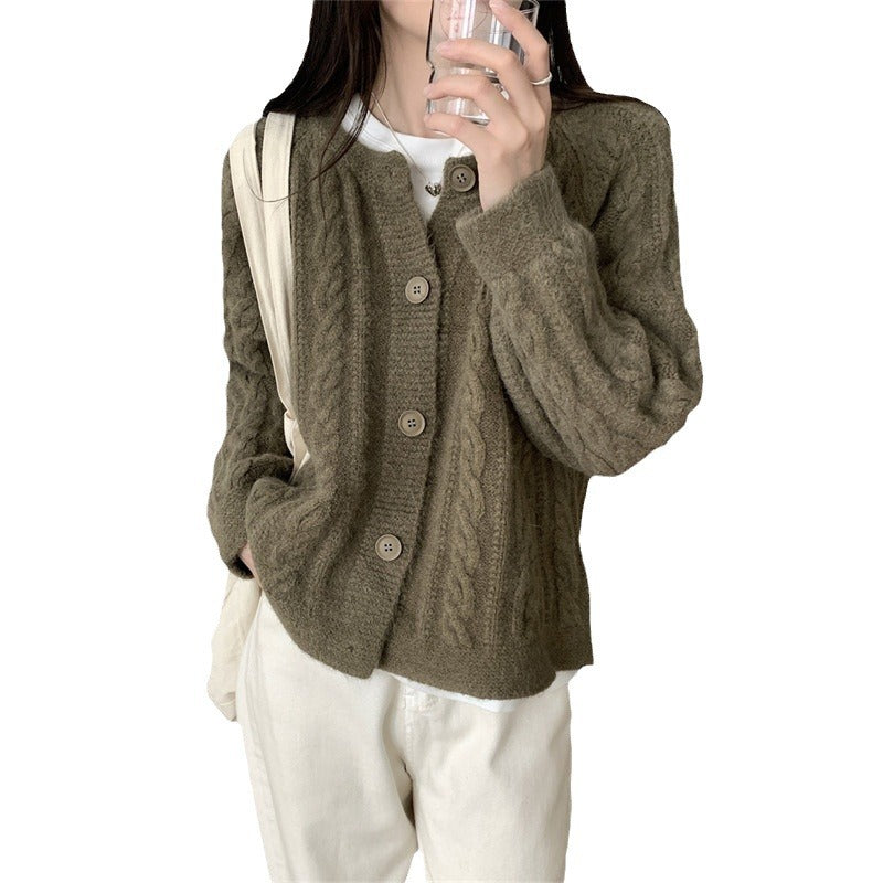 Damen Grobstrickjacke mit Zopfmuster und breiten Ärmeln Drune