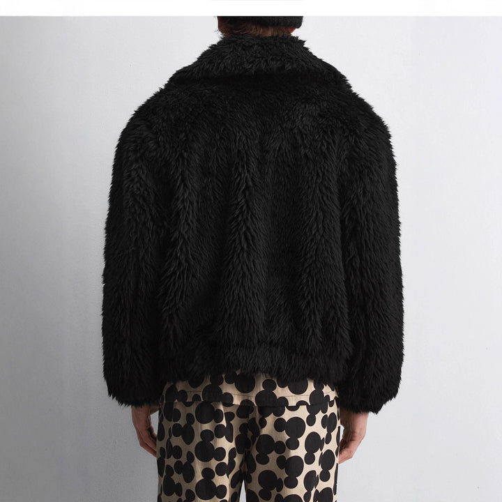 Herren Kurzblouson aus Faux-Fur mit Reißverschluss und kastigem Schnitt Drune