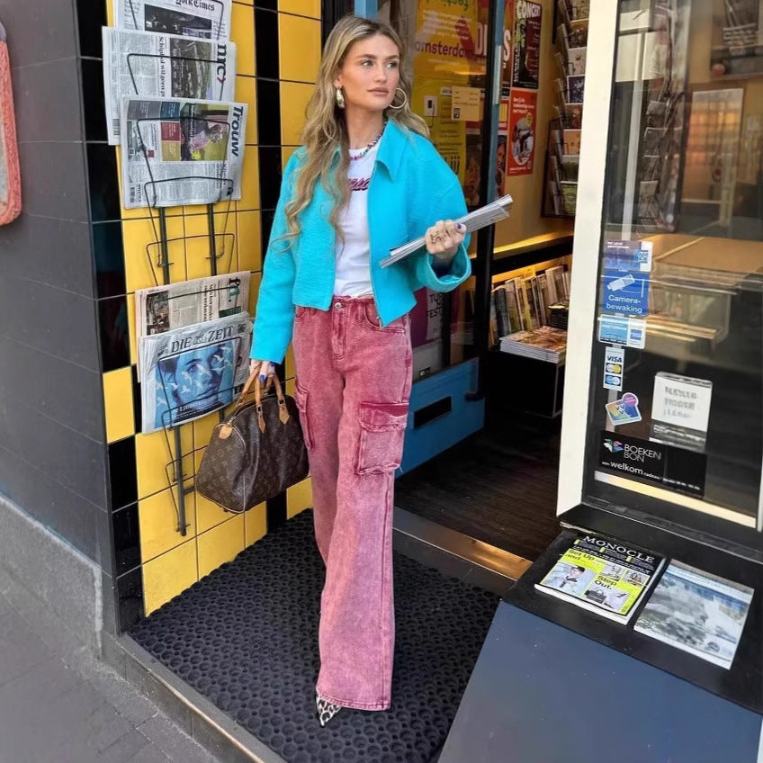 Damen cropped Jacke mit strukturierter Oberfläche und seitlichen Eingrifftaschen Drune