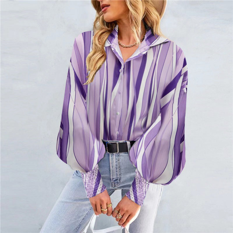 Damen Bluse mit voluminösen Ärmeln und Kombination aus modernem Muster Drune