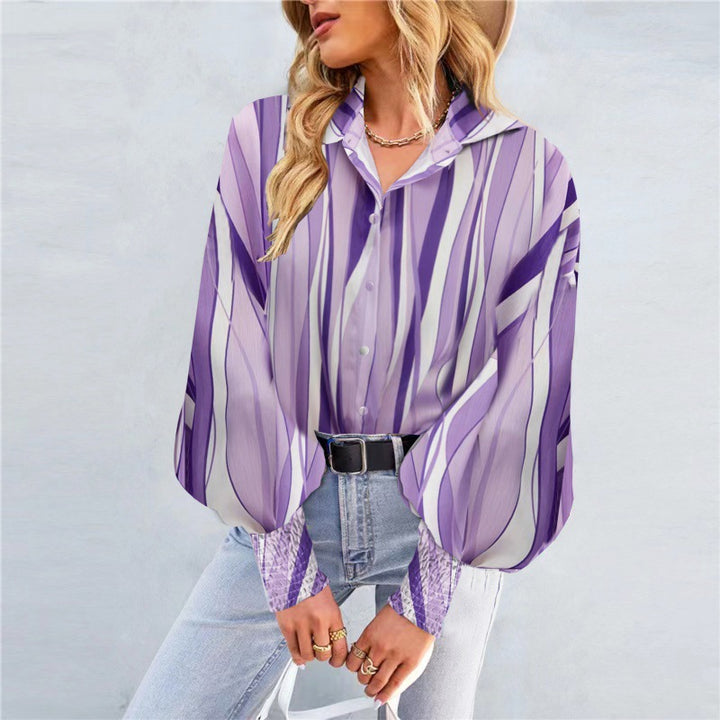 Damen Bluse mit voluminösen Ärmeln und Kombination aus modernem Muster Drune